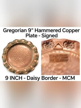 Vintage Gregorian Copper 9" Hammered Daisy Plate - Signed Authentic - Not a Repo
